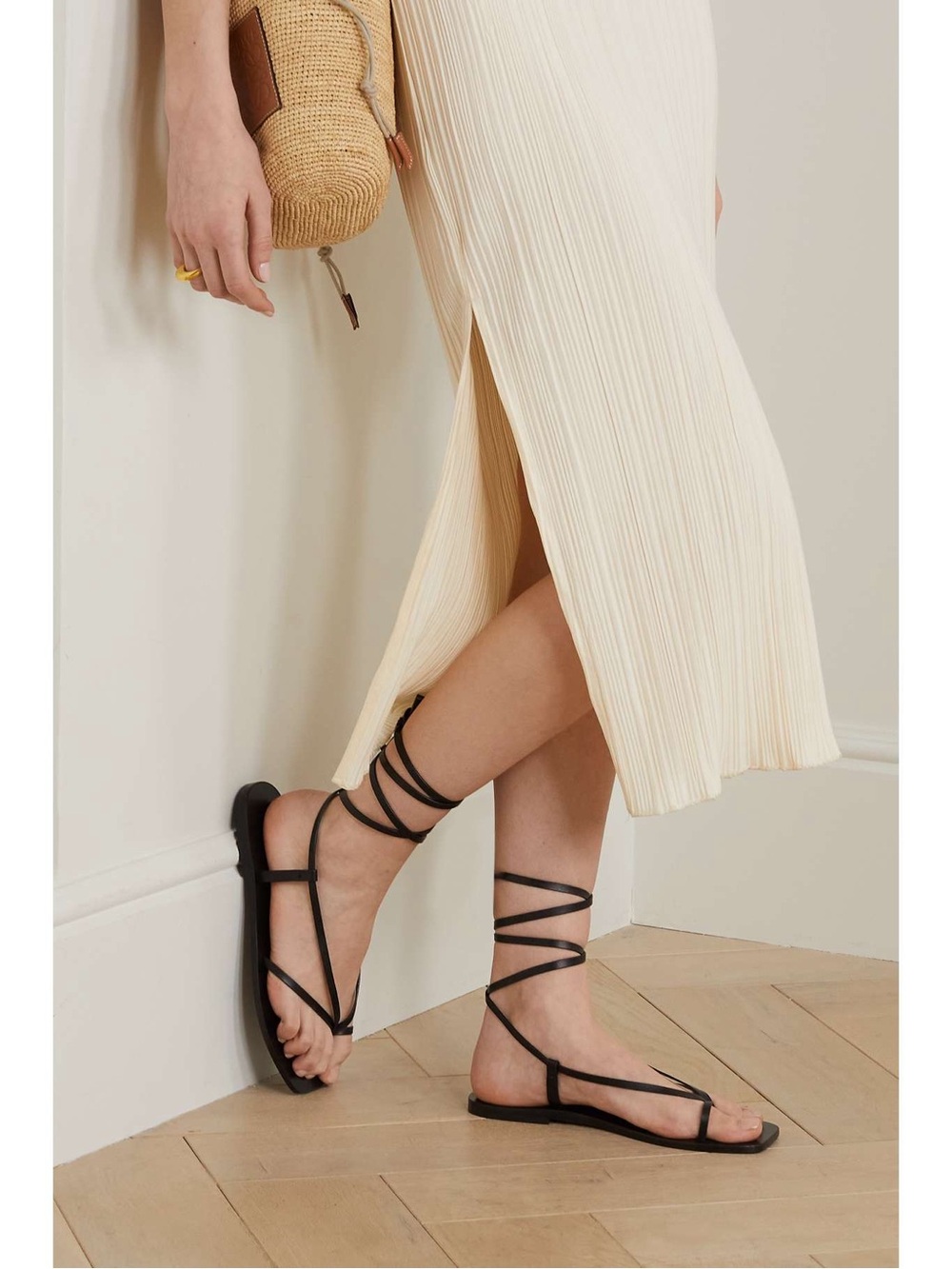 A. Emery Nolan Sandals Strappy Black Lace-Up Flat Sandals for Women